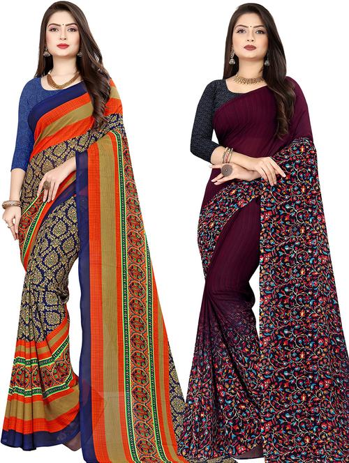 women pack of 2 casual wear combo sarees with blouse - 21428951 - Very Small Image - 1