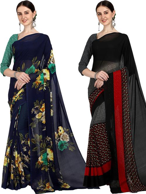 women pack of 2 casual wear combo sarees with blouse - 21428955 - Very Small Image - 1