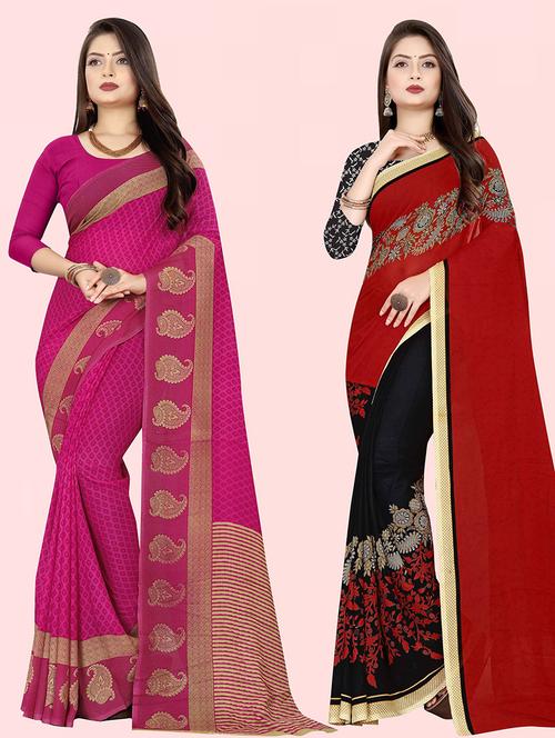 women pack of 2 casual wear sarees with blouse - 21428956 - Very Small Image - 1