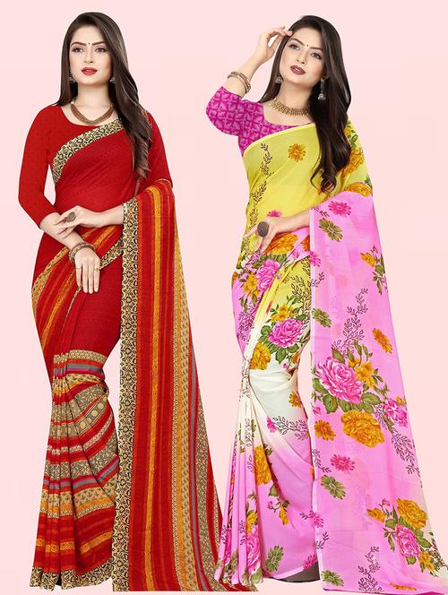 women pack of 2 casual wear combo sarees with blouse - 21428957 - Very Small Image - 1