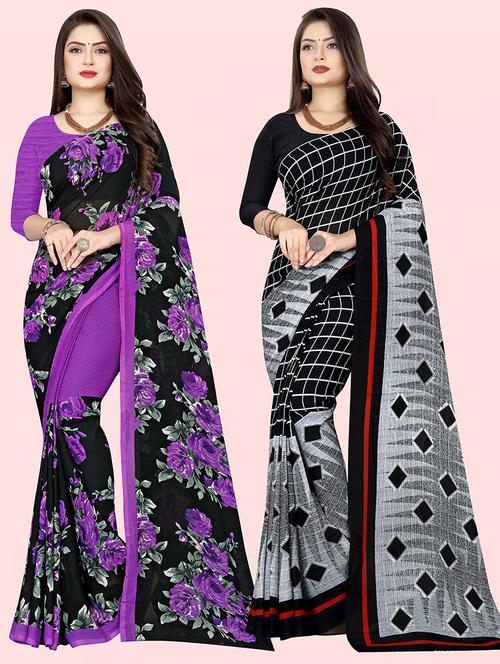 women pack of 2 casual wear combo sarees with blouse - 21428958 - Very Small Image - 1