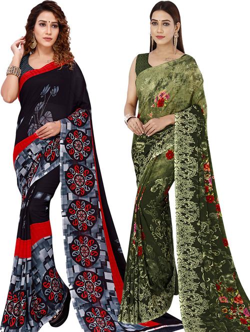 women pack of 2 casual wear combo sarees with blouse - 21428959 - Very Small Image - 1