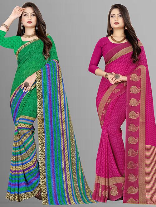 women pack of 2 casual wear combo sarees with blouse - 21428984 - Very Small Image - 1