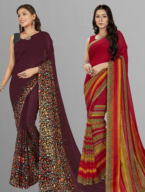 women pack of 2 casual wear combo sarees with blouse - 21429001 - Very Small Image - 1