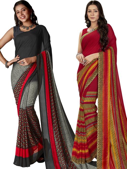 women pack of 2 casual wear combo sarees with blouse - 21429002 - Very Small Image - 1