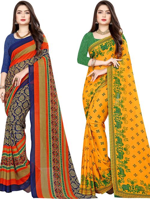 women pack of 2 casual wear combo sarees with blouse - 21429008 - Very Small Image - 1