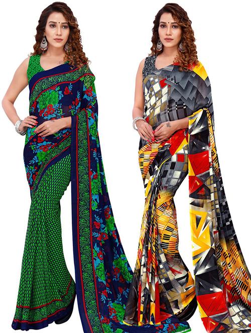 women pack of 2 casual wear combo sarees with blouse - 21429010 - Very Small Image - 1