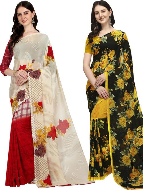 women pack of 2 casual wear sarees with blouse - 21429012 - Very Small Image - 1