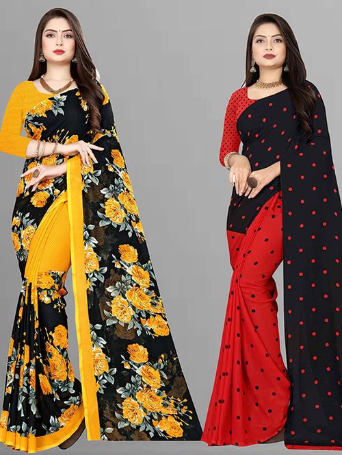 women pack of 2 casual wear sarees with blouse - 21429019 - Very Small Image - 1