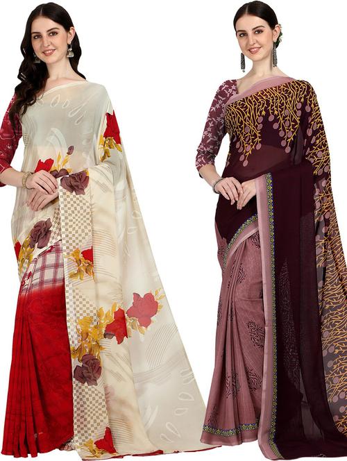 women pack of 2 casual wear combo sarees with blouse - 21429020 - Very Small Image - 1