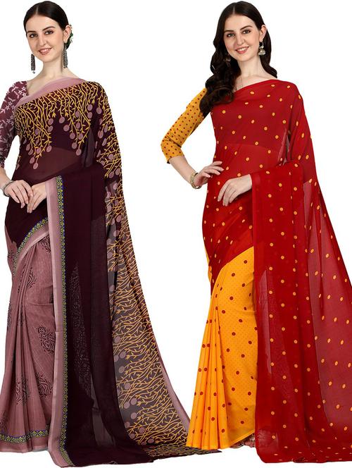 women pack of 2 casual wear combo sarees with blouse - 21429025 - Very Small Image - 1