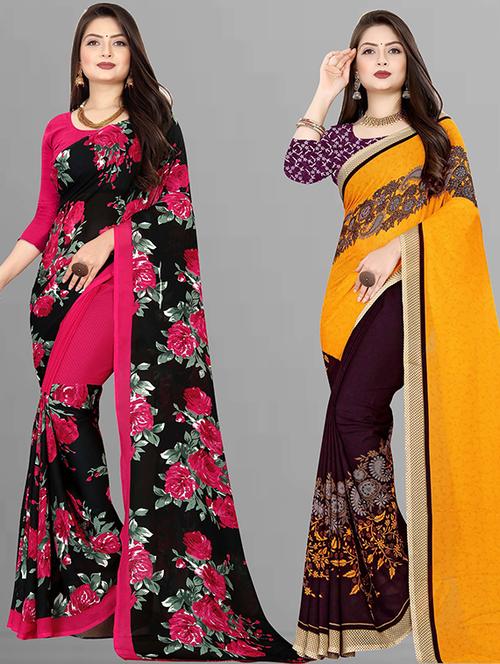 women pack of 2 casual wear combo sarees with blouse - 21429029 - Very Small Image - 1