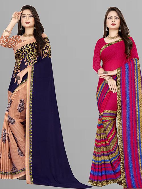 women pack of 2 casual wear combo sarees with blouse - 21429031 - Very Small Image - 1