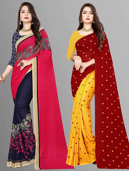 women pack of 2 casual wear combo sarees with blouse - 21429038 - Very Small Image - 1
