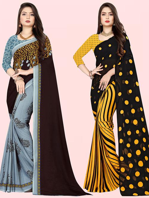 women pack of 2 casual wear combo sarees with blouse - 21429057 - Very Small Image - 1