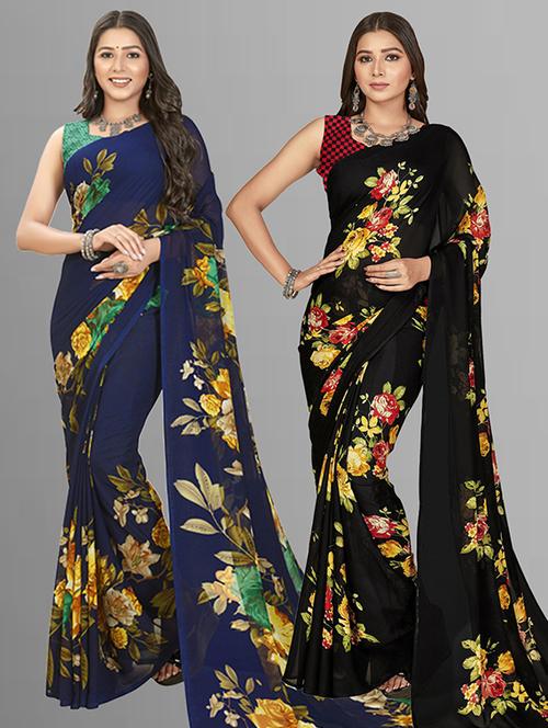 women pack of 2 casual wear sarees with blouse - 21429059 - Very Small Image - 1