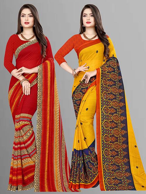 women pack of 2 casual wear sarees with blouse - 21429060 - Very Small Image - 1
