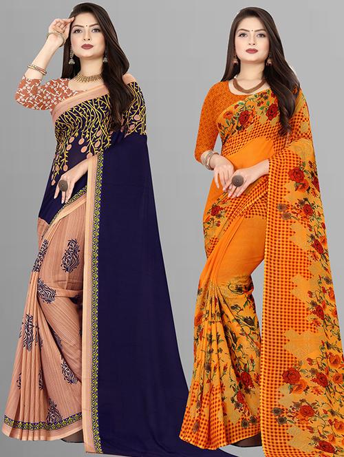 women pack of 2 casual wear sarees with blouse - 21429064 - Very Small Image - 1
