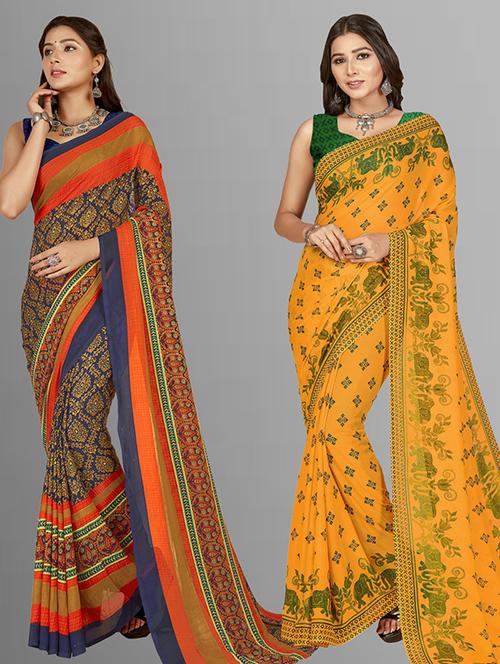women pack of 2 casual wear sarees with blouse - 21429067 - Very Small Image - 1