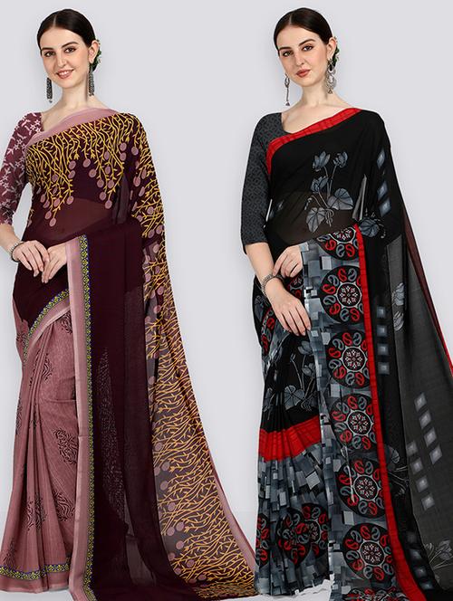 women pack of 2 casual wear combo sarees with blouse - 21429077 - Very Small Image - 1