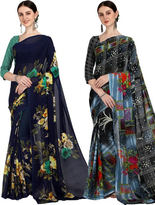 women pack of 2 casual wear combo sarees with blouse - 21429093 - Very Small Image - 1