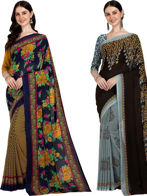 women pack of 2 casual wear sarees with blouse - 21429100 - Very Small Image - 1