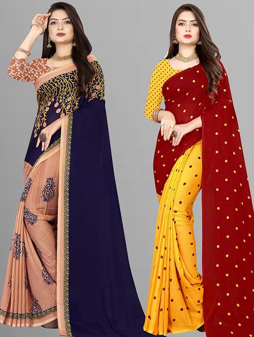 women pack of 2 casual wear combo sarees with blouse - 21429106 - Very Small Image - 1
