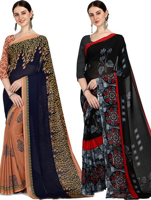 women pack of 2 casual wear combo sarees with blouse - 21429118 - Very Small Image - 1