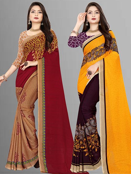women pack of 2 casual wear combo sarees with blouse - 21429125 - Very Small Image - 1