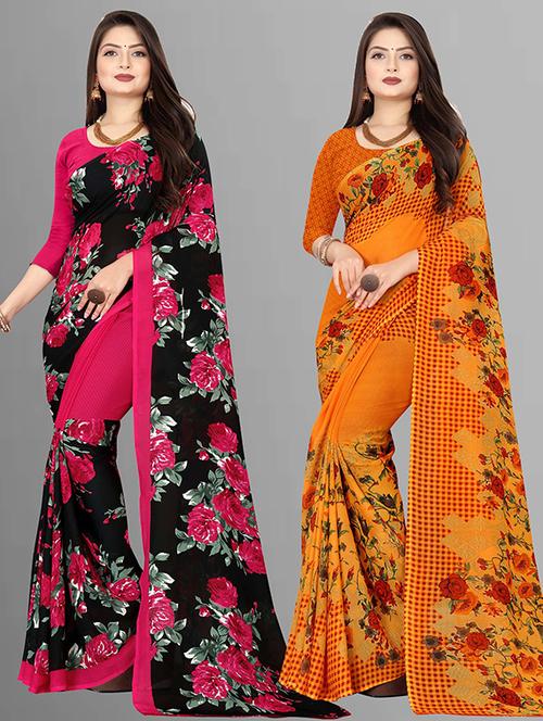 women pack of 2 casual wear combo sarees with blouse - 21429129 - Very Small Image - 1