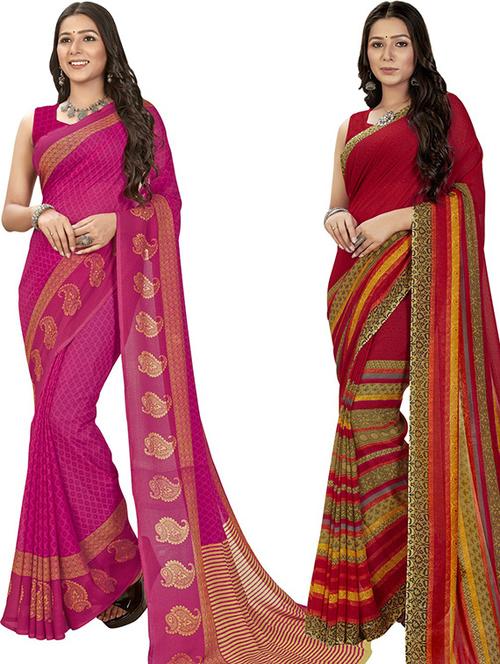 women pack of 2 casual wear combo sarees with blouse - 21429152 - Very Small Image - 1