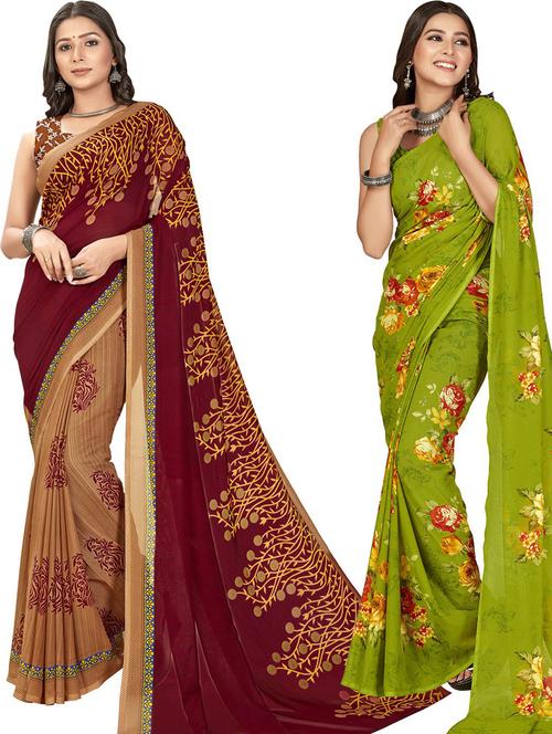 women pack of 2 casual wear combo sarees with blouse - 21429156 - Very Small Image - 1