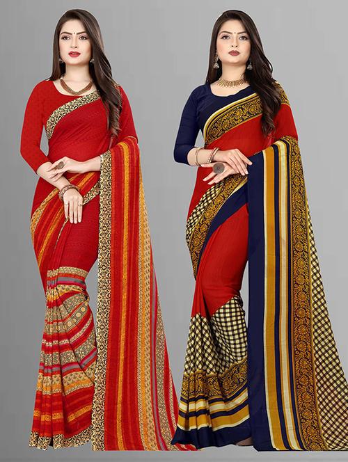 women pack of 2 casual wear sarees with blouse - 21429178 - Very Small Image - 1