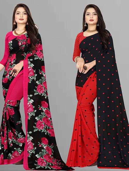 women pack of 2 casual wear combo sarees with blouse - 21429183 - Very Small Image - 1