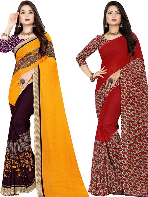women pack of 2 casual wear combo sarees with blouse - 21429195 - Very Small Image - 1