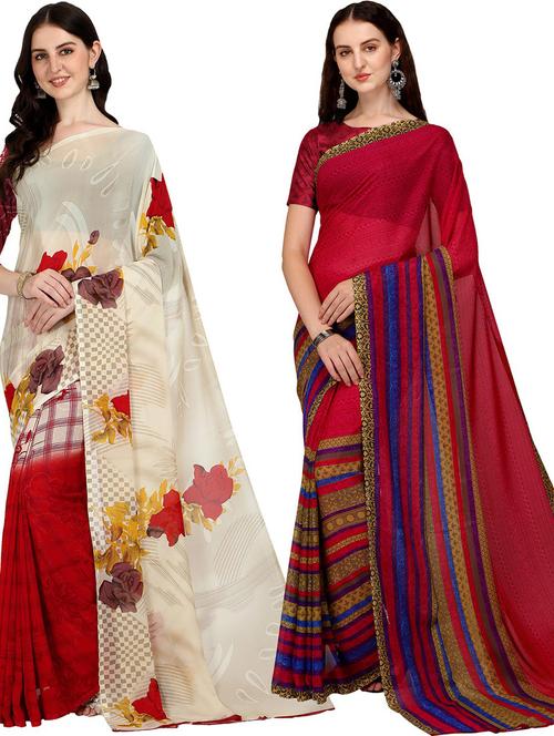 women pack of 2 casual wear combo sarees with blouse - 21429202 - Very Small Image - 1
