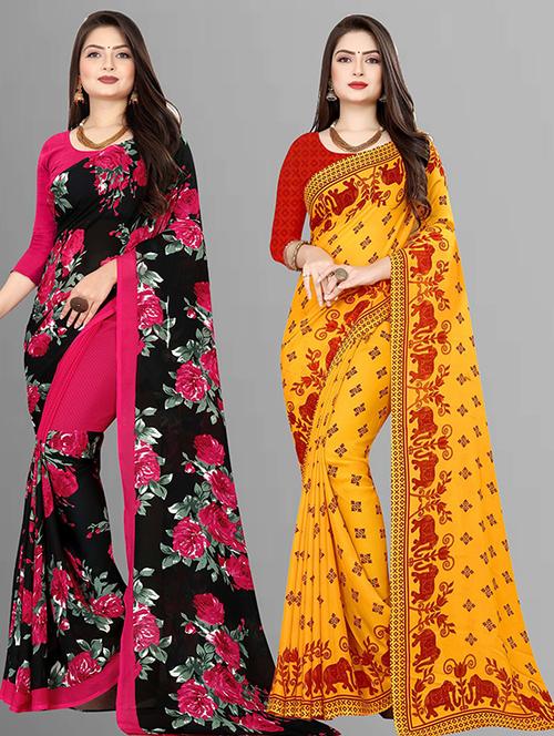 women pack of 2 casual wear sarees with blouse - 21429203 - Very Small Image - 1