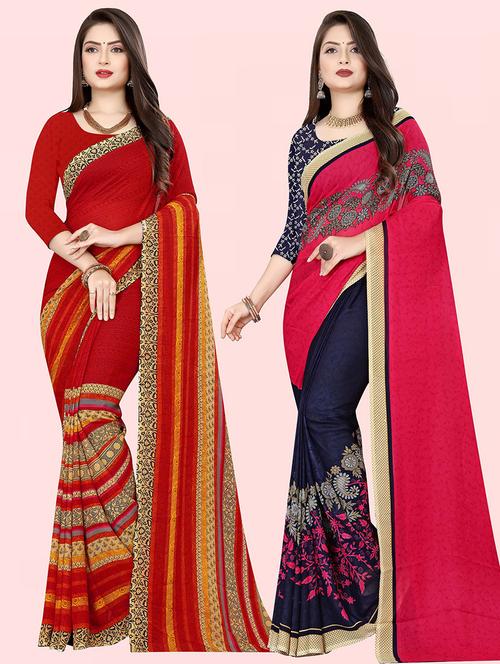 women pack of 2 casual wear combo sarees with blouse - 21429206 - Very Small Image - 1
