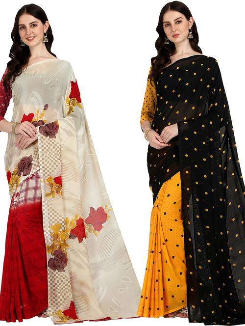 women pack of 2 casual wear sarees with blouse - 21429208 - Very Small Image - 1