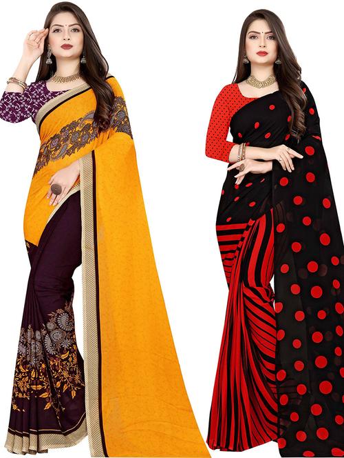 women pack of 2 casual wear sarees with blouse - 21429213 - Very Small Image - 1