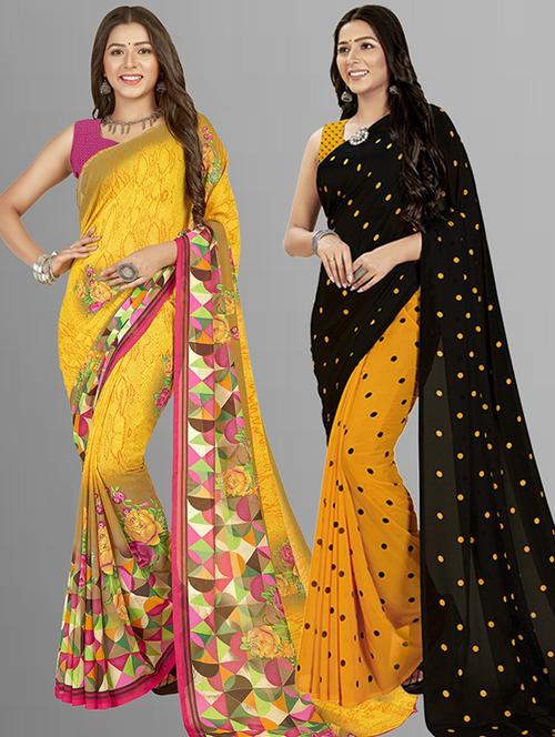 women pack of 2 casual wear combo sarees with blouse - 21429225 - Very Small Image - 1