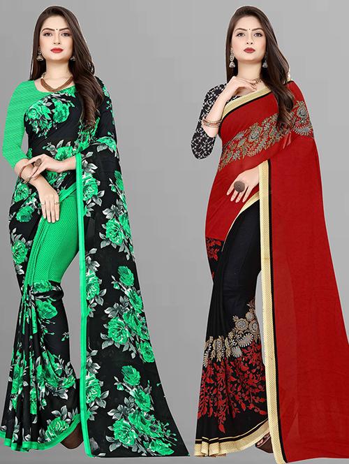 women pack of 2 casual wear combo sarees with blouse - 21429232 - Very Small Image - 1