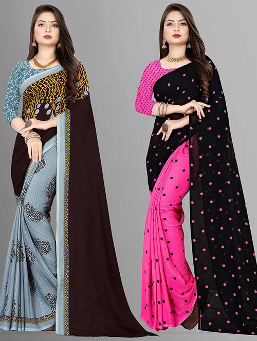 women pack of 2 casual wear sarees with blouse - 21429234 - Very Small Image - 1