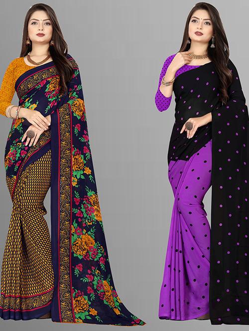 women pack of 2 casual wear combo sarees with blouse - 21429236 - Very Small Image - 1