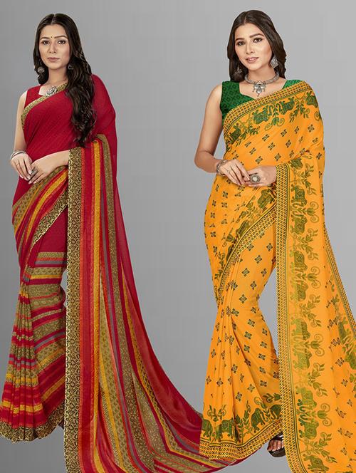 women pack of 2 casual wear sarees with blouse - 21429238 - Very Small Image - 1