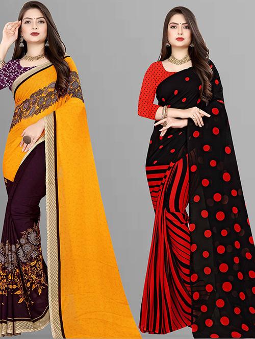 women pack of 2 casual wear combo sarees with blouse - 21429244 - Very Small Image - 1