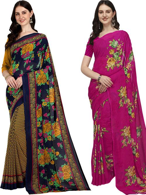 women pack of 2 casual wear combo sarees with blouse - 21429246 - Very Small Image - 1