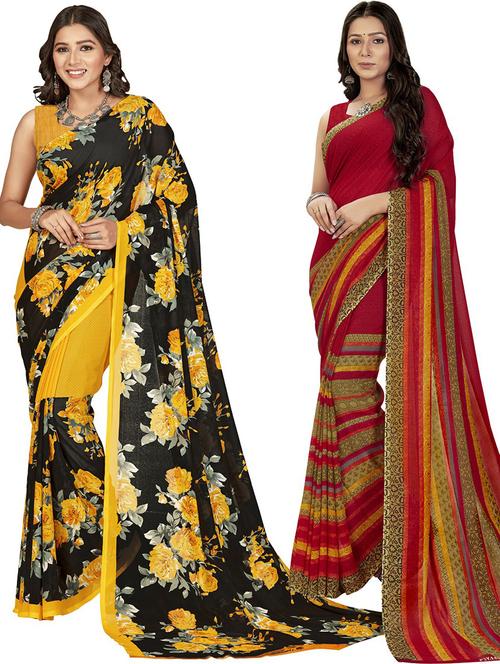 women pack of 2 casual wear combo sarees with blouse - 21429257 - Very Small Image - 1