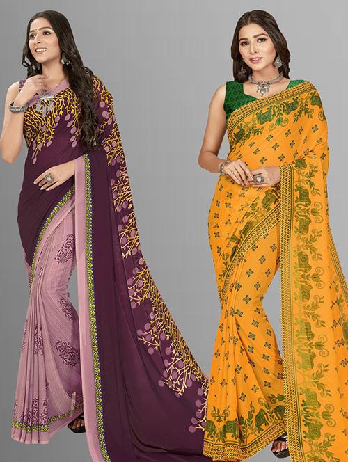 women pack of 2 casual wear combo sarees with blouse - 21429265 - Very Small Image - 1