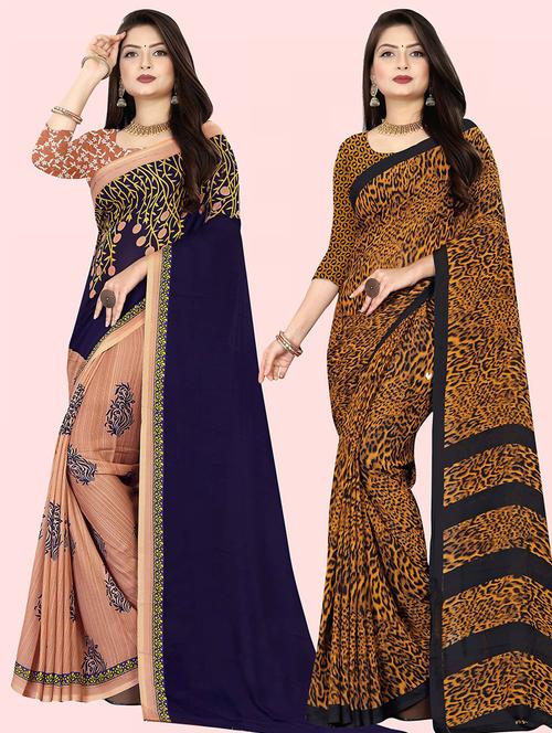 women pack of 2 casual wear combo sarees with blouse - 21429297 - Very Small Image - 1